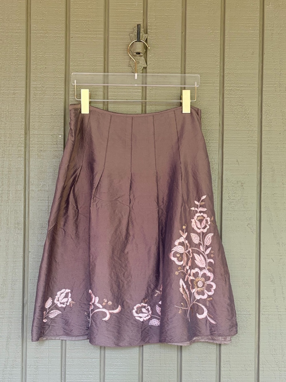 VTG Y2K Intuitions 100% Silk Embroidered Taffeta Skirt Sz 4